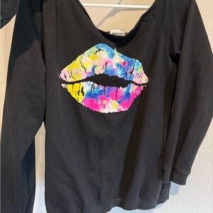 Magic Black Sweatshirt with Colorful Lips Design